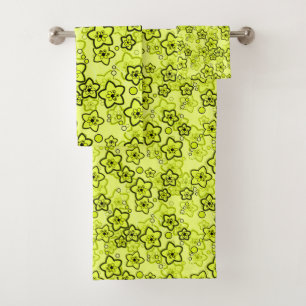 Yellow with black bright neon floral pattern bath towel set