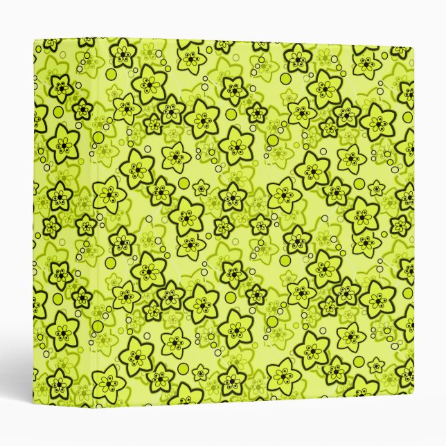 Yellow with black bright neon floral pattern binder (Front/Spine)