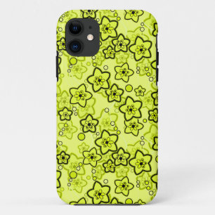 Yellow with black bright neon floral pattern iPhone 11 case