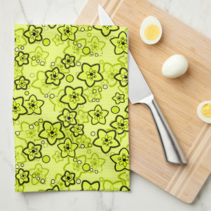 Yellow with black bright neon floral pattern kitchen towel