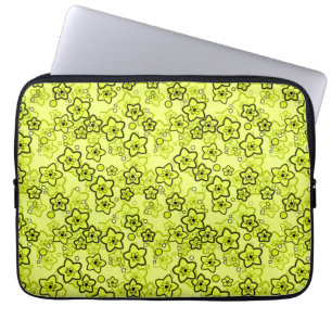 Yellow with black bright neon floral pattern laptop sleeve