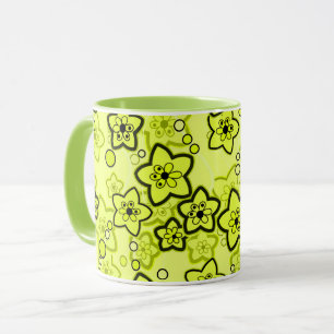 Yellow with black bright neon floral pattern mug