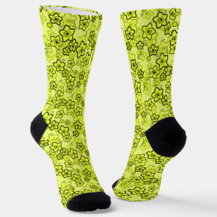 Yellow with black bright neon floral pattern socks