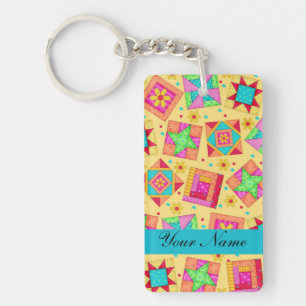 Yellow with Colourful Quilt Blocks & Personalized Keychain