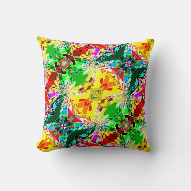 Yellow with Green, Red Abstract Dream Diagonal Thr Throw Pillow (Front)
