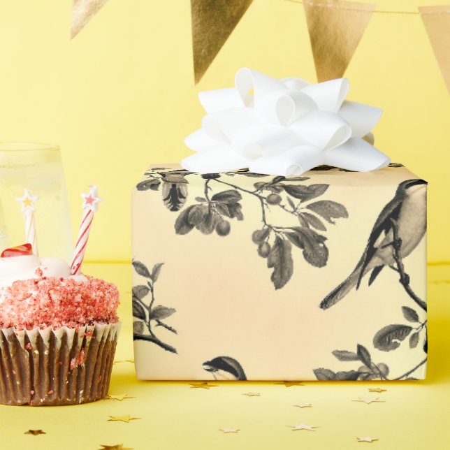 Yellow with Grey Chickadee Songbird Wrapping Paper (Birthday Party)