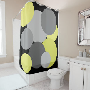 Yellow with Grey Polka Dots shower curtain