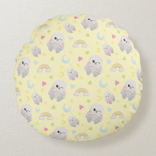 YELLOW WITH PLUSH BUNNIES MOONS STARS ROUND PILLOW