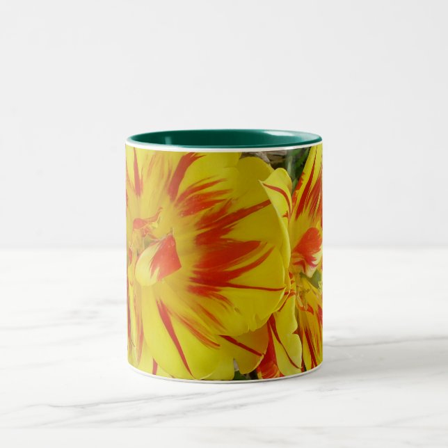 Yellow with Red Striped Flower Two-Tone Coffee Mug (Center)