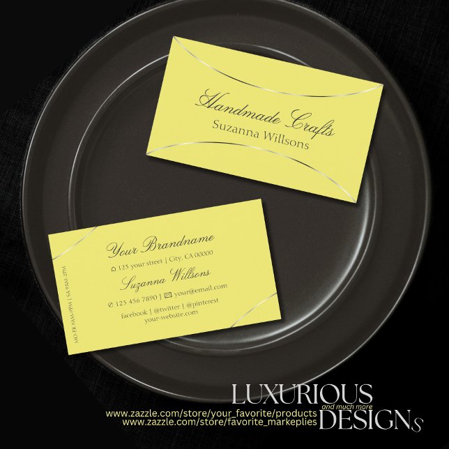 Yellow with Shimmery Silver Decor Modern Simply Business Card (Creator Uploaded)
