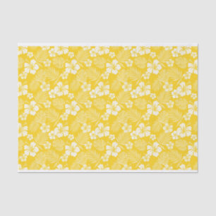 YELLOW WITH TROPICAL WHITE HIBISCUS FLOWERS TISSUE PAPER