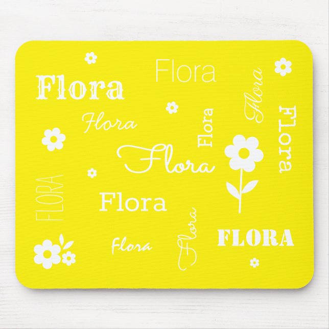 Yellow with White Flowers, Customized Mouse Pad (Front)