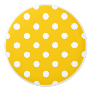 Yellow with white polka dots ceramic knob