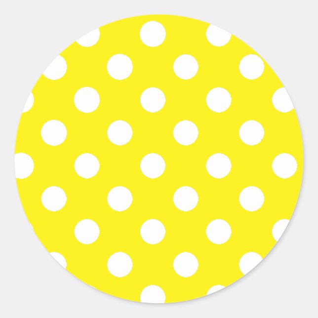 Yellow with White Polka Dots Classic Round Sticker (Front)