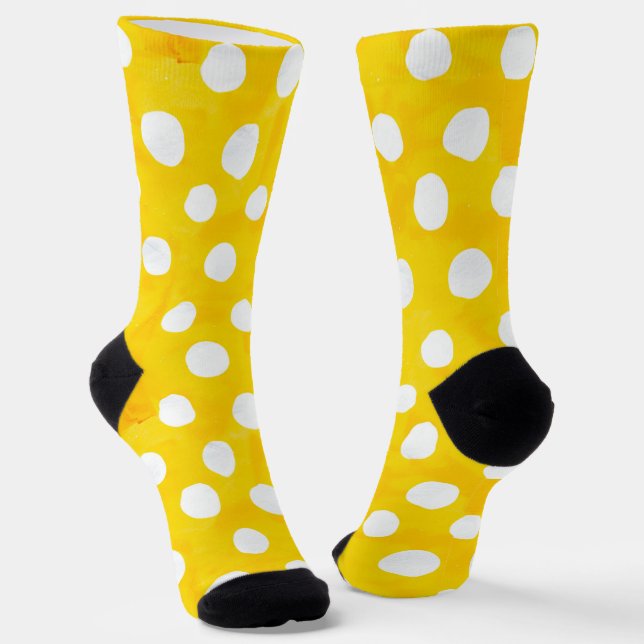 Yellow with White Polka dots Socks (Angled)
