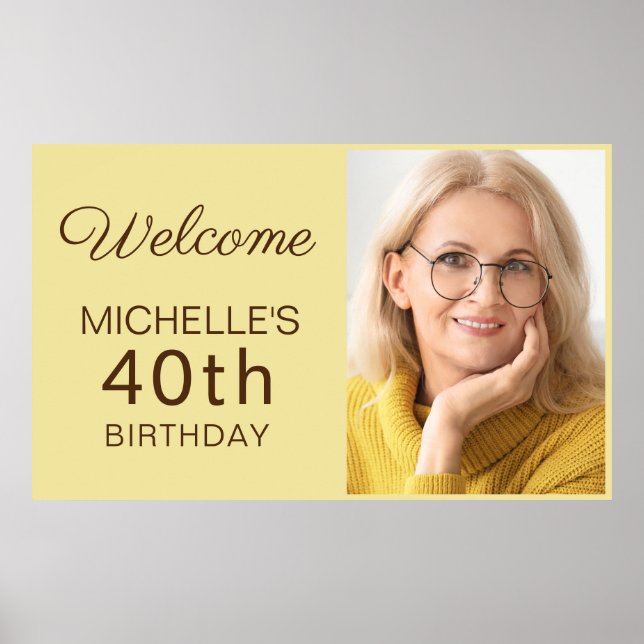 Yellow Women's 40th Birthday Photo  Poster (Front)