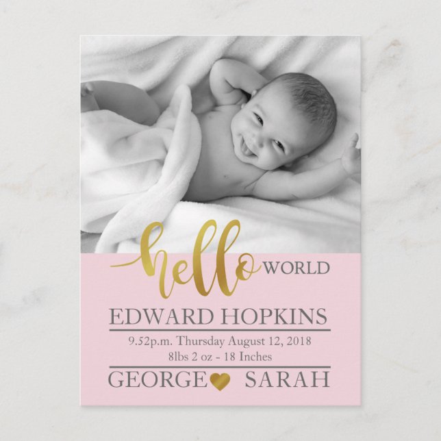 Yellow world baby photographer announcement new postcard (Front)