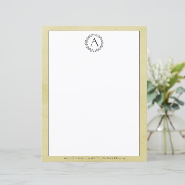 Yellow Wreath Monogram Stationery (Standing Front)