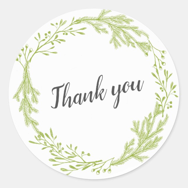 Yellow Wreath Signature  Script Thank you Classic  Classic Round Sticker (Front)
