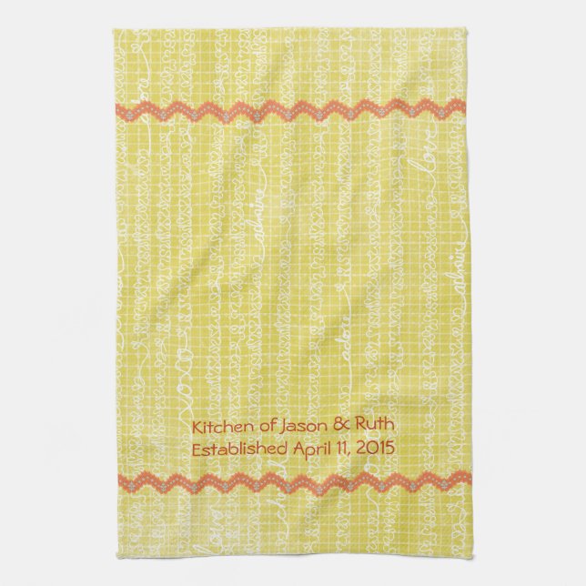 Yellow XOXO Love RicRac Monogram Tea Kitchen Towel (Vertical)