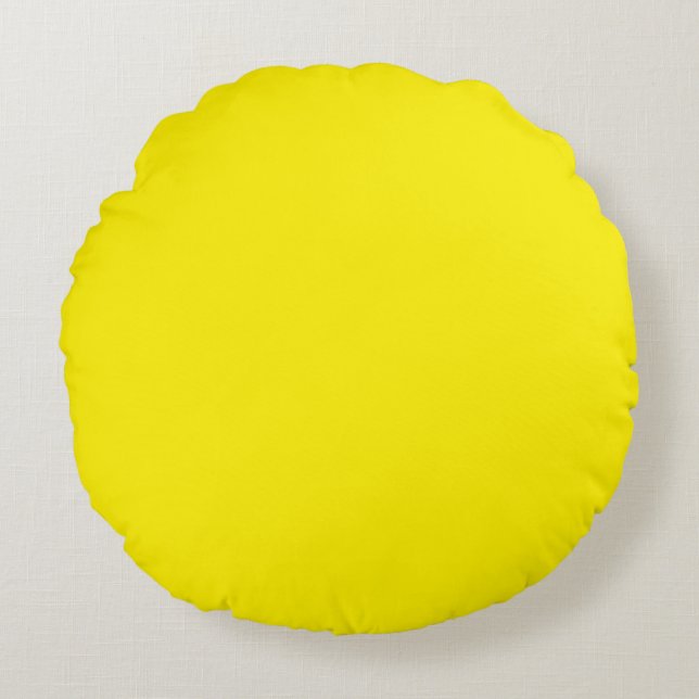 Yellow-Yellow, Sunshine Yellow Colour, Round Pillow (Front)