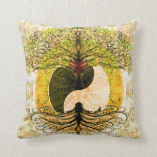 Yellow Yin Yang w/ Tree of Life Throw Pillow