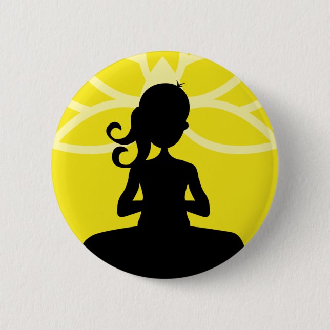 Yellow Yoga Silhouette Button (Front)