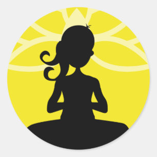 Yellow Yoga Silhouette Silhouette Classic Round Sticker