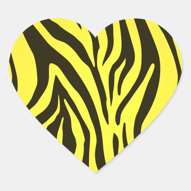 Yellow zebra animal print pattern heart sticker (Front)
