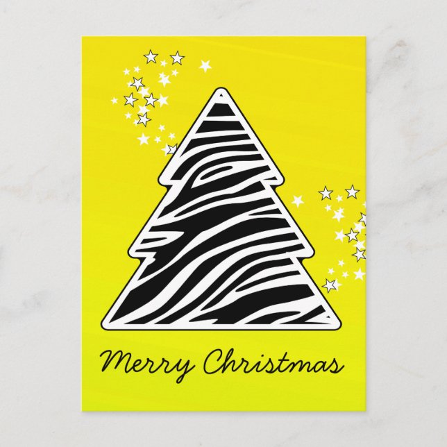 Yellow Zebra Christmas Tree Holiday Postcard (Front)