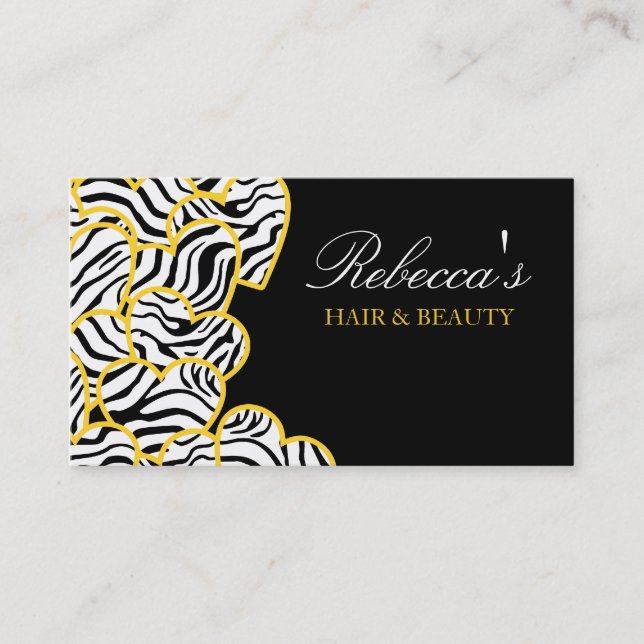 Yellow zebra Hearts Design Business Card (Front)