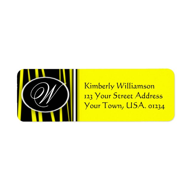 Yellow Zebra Monogrammed Return Address Labels. (Front)