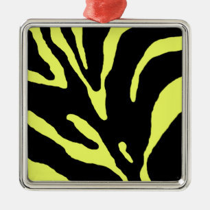 Yellow Zebra Stripe Animal Print Metal Ornament