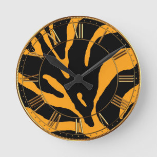 Yellow Zebra Stripe Animal Print Round Clock
