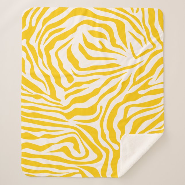 Yellow Zebra Stripes Preppy Wild Animal Print Sherpa Blanket (Front)