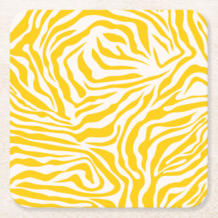 Yellow Zebra Stripes Preppy Wild Animal Print Square Paper Coaster