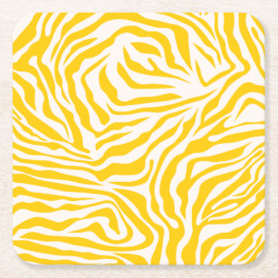 Yellow Zebra Stripes Preppy Wild Animal Print Square Paper Coaster