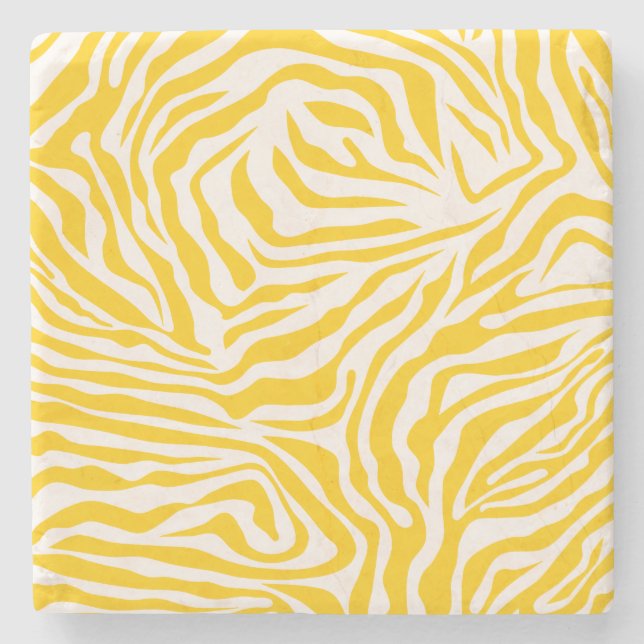 Yellow Zebra Stripes Preppy Wild Animal Print Stone Coaster (Front)