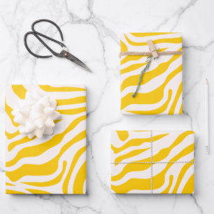 Yellow Zebra Stripes Preppy Wild Animal Print Wrapping Paper Sheet