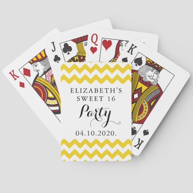Yellow Zigzag, Chevron, Zigzag Pattern, Sweet 16 Playing Cards (Back)