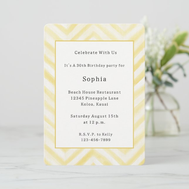 Yellow Zigzag Stripes Birthday Invitation (Standing Front)