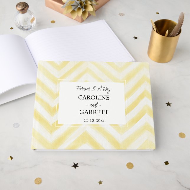 Yellow Zigzag Stripes Wedding Guest Book (Front Open)