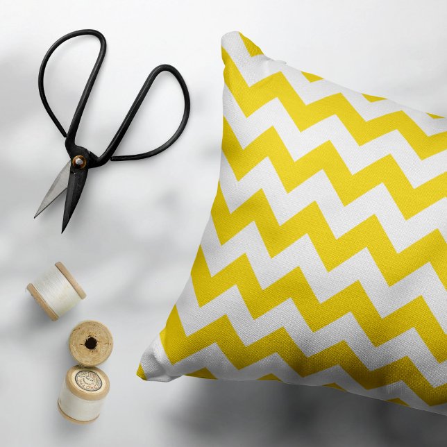 Yellow Zigzag, Yellow Chevron, Geometric Pattern Accent Pillow (Creator Uploaded)