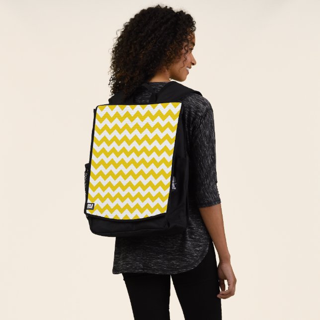 Yellow Zigzag, Yellow Chevron, Geometric Pattern Backpack (Worn)