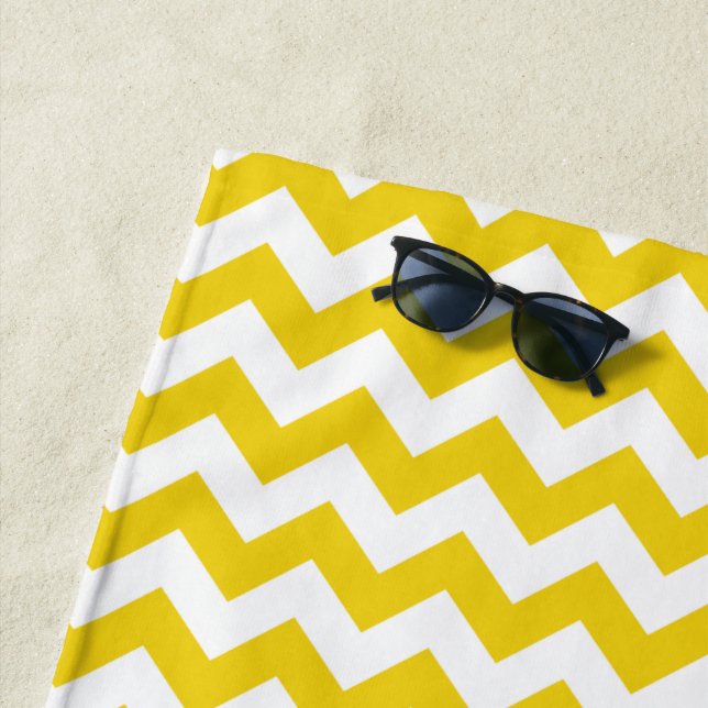Yellow Zigzag, Yellow Chevron, Geometric Pattern Beach Towel (In Situ)