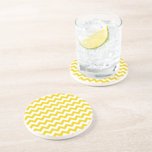 Yellow Zigzag, Yellow Chevron, Geometric Pattern Coaster