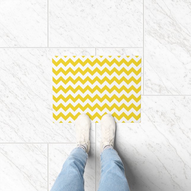 Yellow Zigzag, Yellow Chevron, Geometric Pattern Doormat (Indoor)