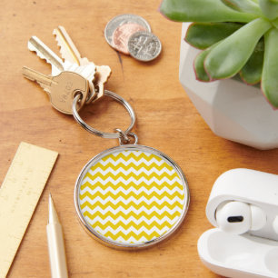 Yellow Zigzag, Yellow Chevron, Geometric Pattern Keychain