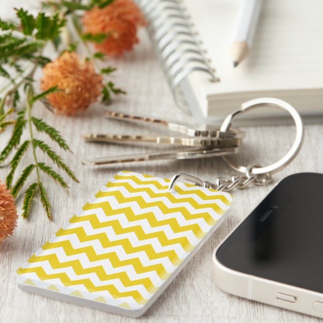 Yellow Zigzag, Yellow Chevron, Geometric Pattern Keychain (Front Right)