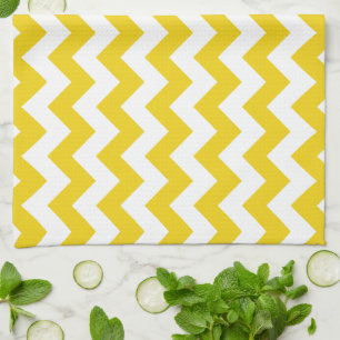 Yellow Zigzag, Yellow Chevron, Geometric Pattern Kitchen Towel
